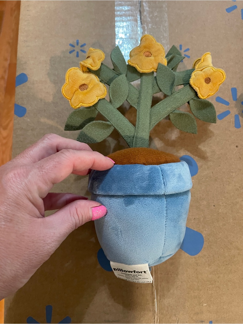Pillowfort Blue Plush Flower Pot with Yellow Blossoms